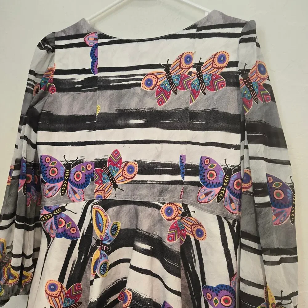 Autumn Adeigbo Butterfly Fit & Flare Dress Size 12 Long Sleeve Zip Front Mini - Picture 8 of 11